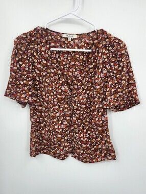 Madewell Silk Button-Sleeve Top in Spring Prairie spring floral rusted Sz0